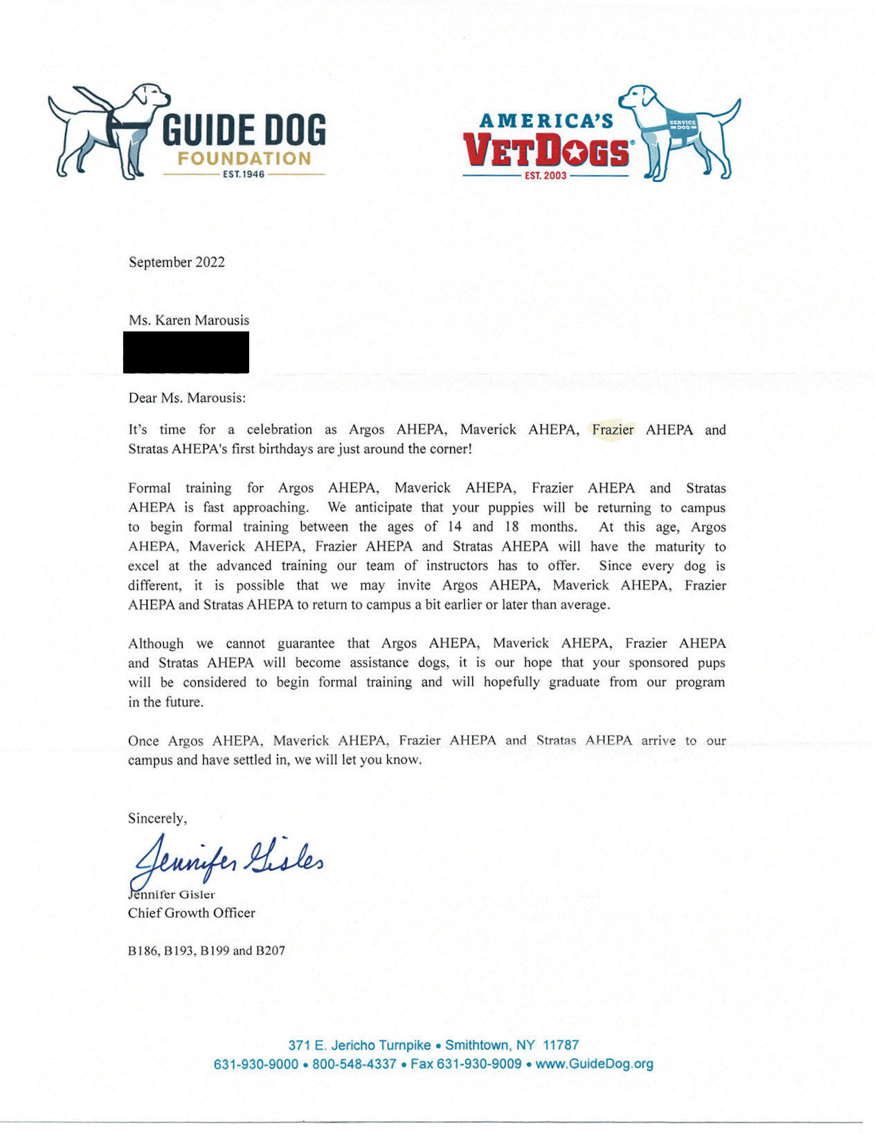 Frazier AHEPA, AHEPA Service Dogs for Warriors